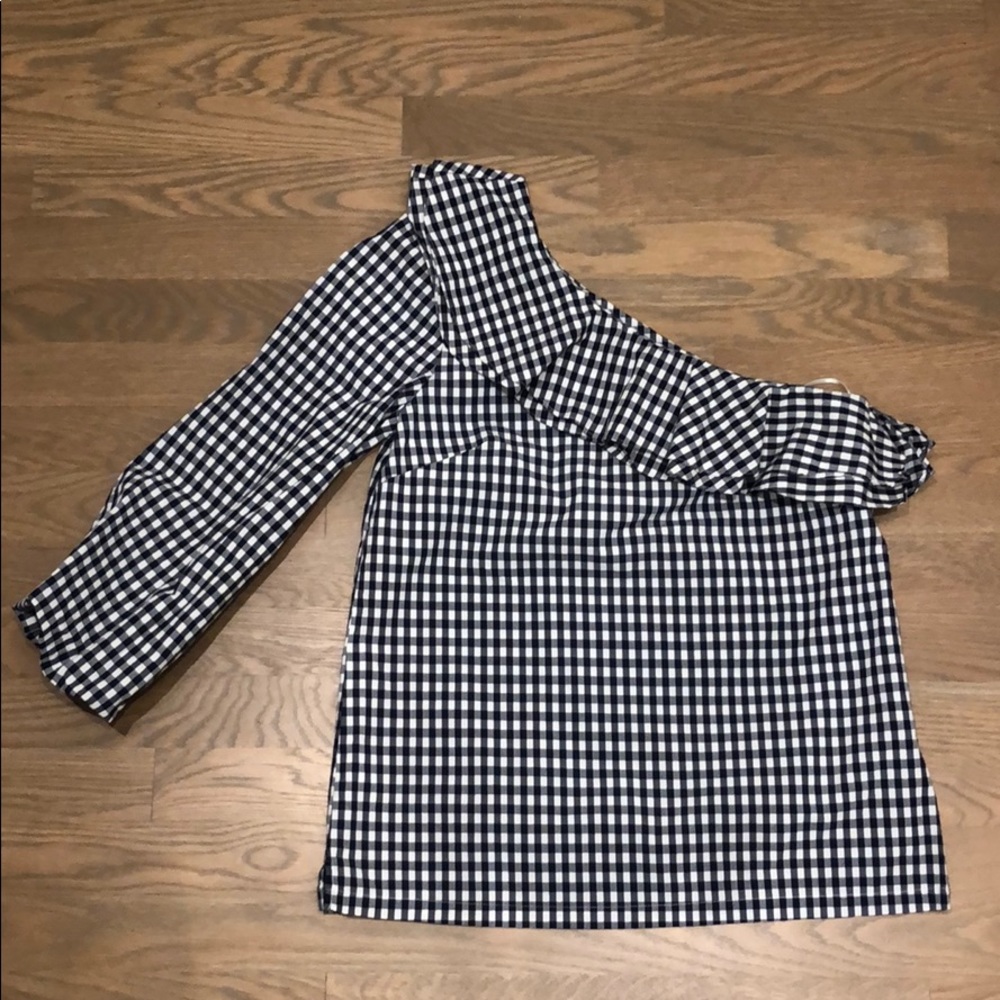 Gingham one shoulder top
